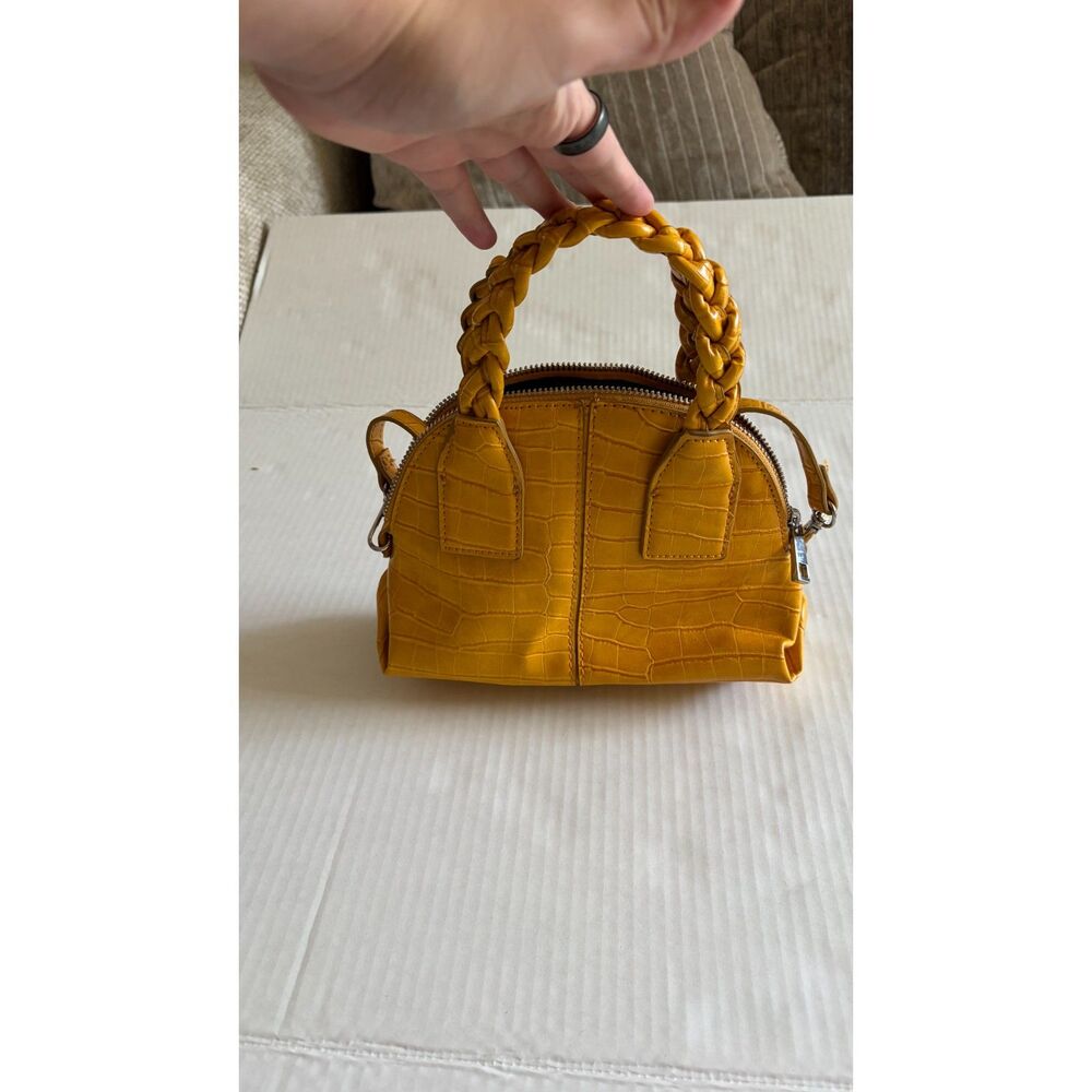 ZARA Mustard Yellow Croc Embossed Mini Satchel Braided Top Handle Crossbody Bag